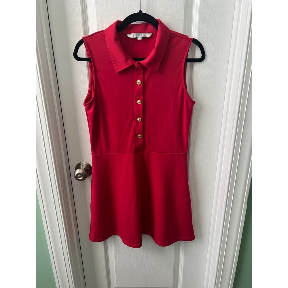 Smith & Quinn Womens Dress Red Sleeveless Gold Button Golf‎ Size M